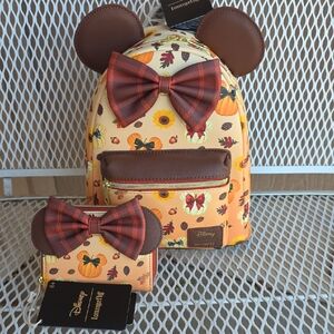 Minnie Mouse Lounge Fly Backpack and Wallet Set - Brown and Orange New With Tags
